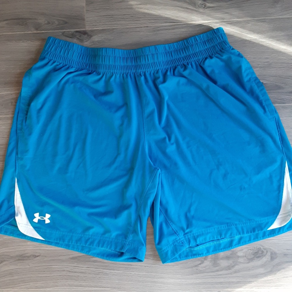 Under Armour Mens Fitted Athletic Shorts Blue Mesh Trim XL Running Gym Workout